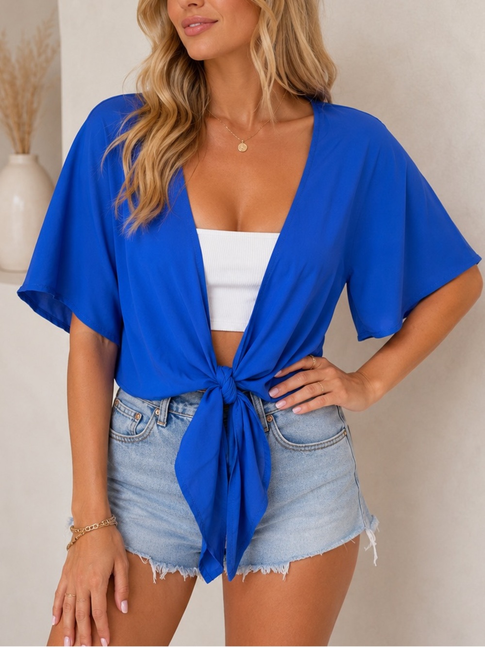 NWT Hount Women’s Tie-Front Crop Top in Cobalt Blue